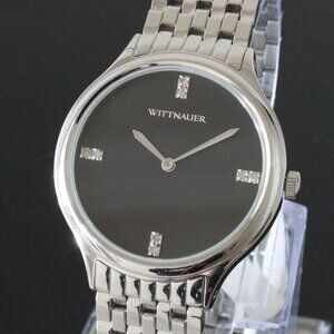 Wittnauer Ladies Quartz Watch 8 Hand Set Diamonds Minimalist Dial 34mm